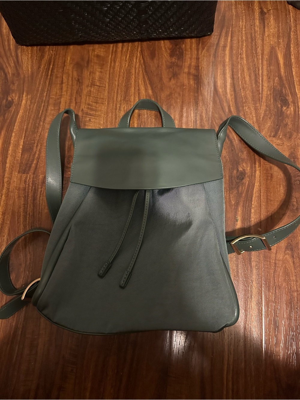 Skagen Olive Green Leather Backpack Tote with Gold Buckle